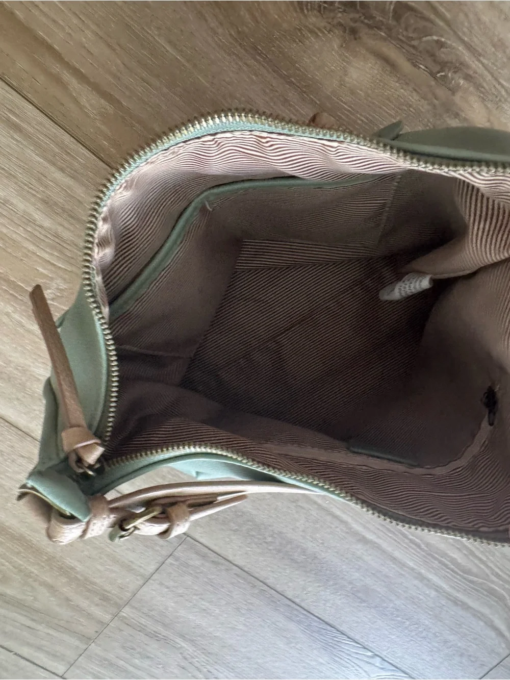 Market & Spruce Mint Green Leather Shoulder Bag with Tan Strap